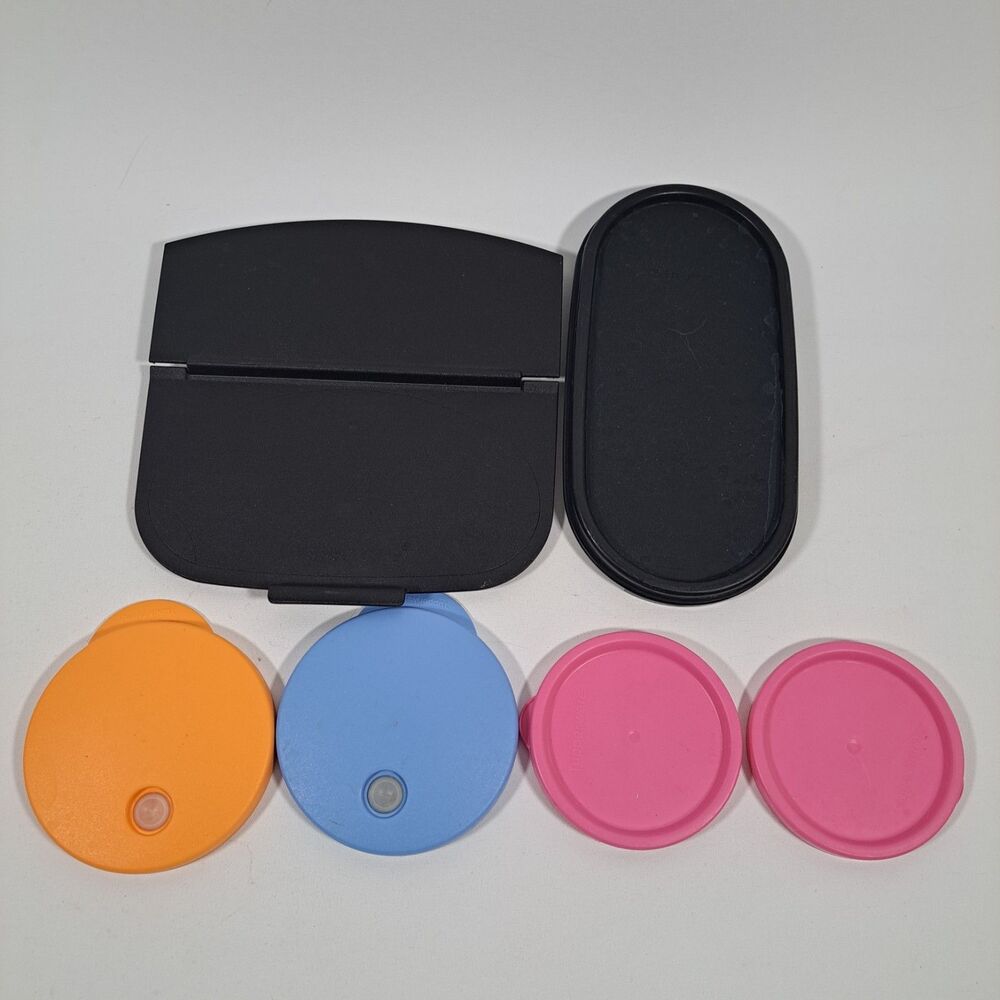 6 pc Tupperware Lid Seal Lot Black Orange Blue Pink 39120 297M 1616 4015A